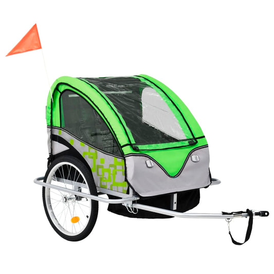 2-in-1 Fahrradanhänger und Kinderwagen Grün und Grau - Pazzar.ch