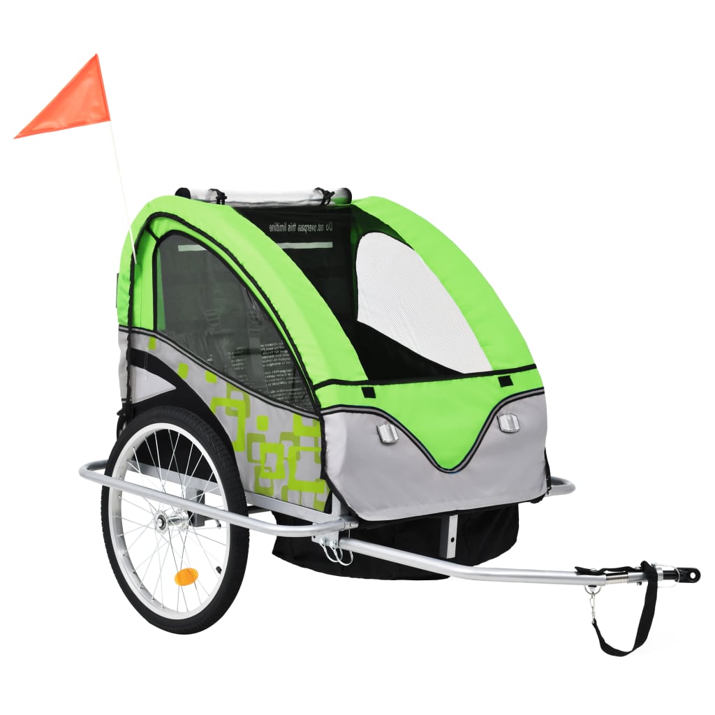 2-in-1 Fahrradanhänger und Kinderwagen Grün und Grau - Pazzar.ch