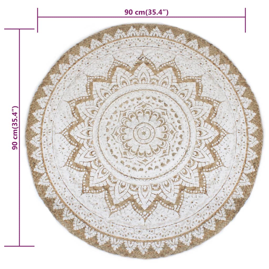 Teppich Jute Geflochten Bedruckt  90 cm Rund - Pazzar.ch