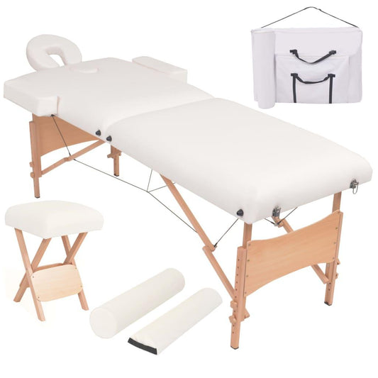 Massageliege 2-Zonen mit Hocker Klappbar 10 cm Sitz Weiß - Pazzar.ch
