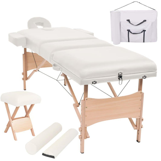 Massageliege 3-Zonen mit Hocker Klappbar 10 cm Sitz Weiß - Pazzar.ch