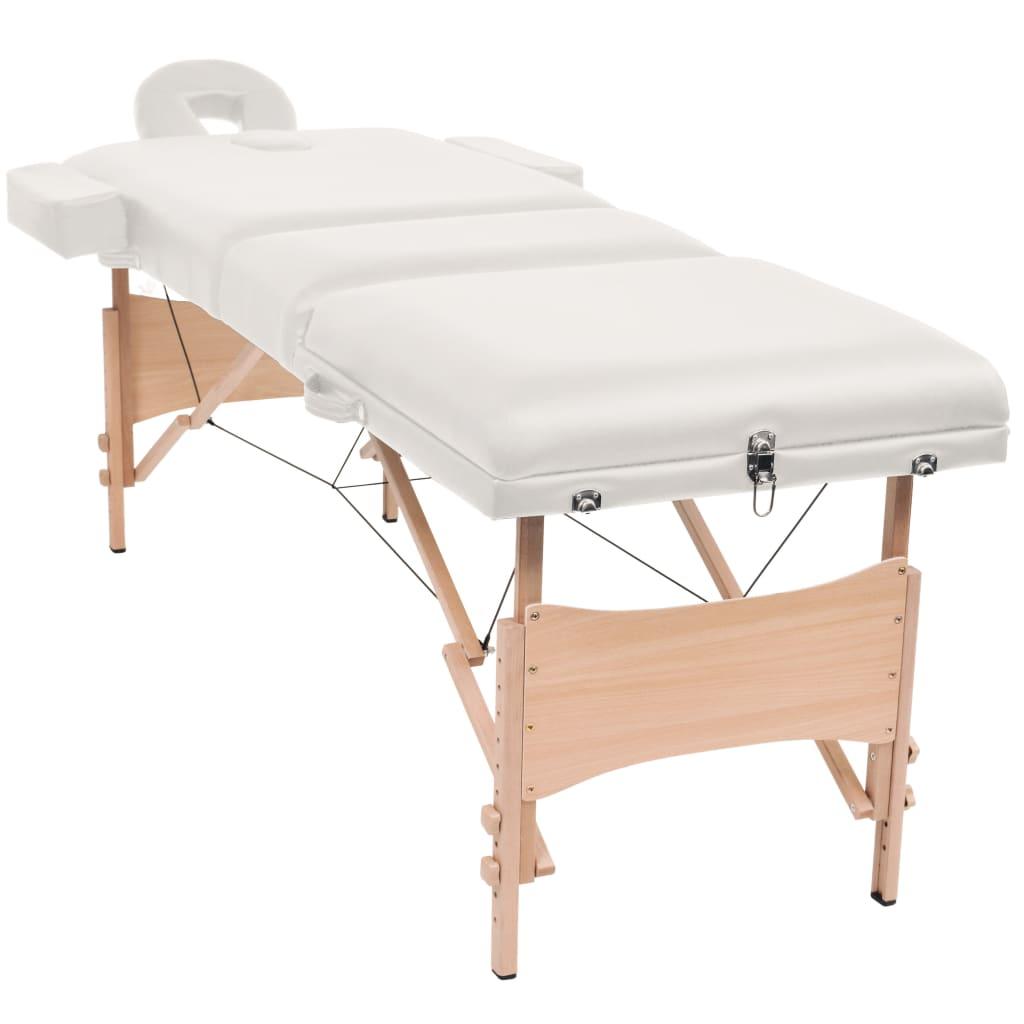 Massageliege 3-Zonen mit Hocker Klappbar 10 cm Sitz Weiß - Pazzar.ch