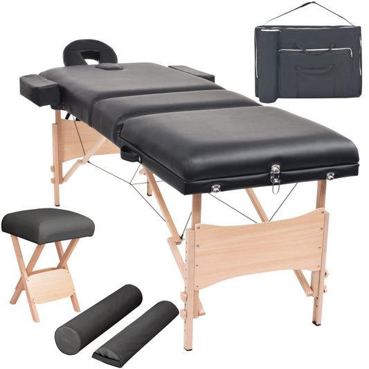 Massageliege 3-Zonen mit Hocker Klappbar 10 cm Sitz Schwarz - Pazzar.ch