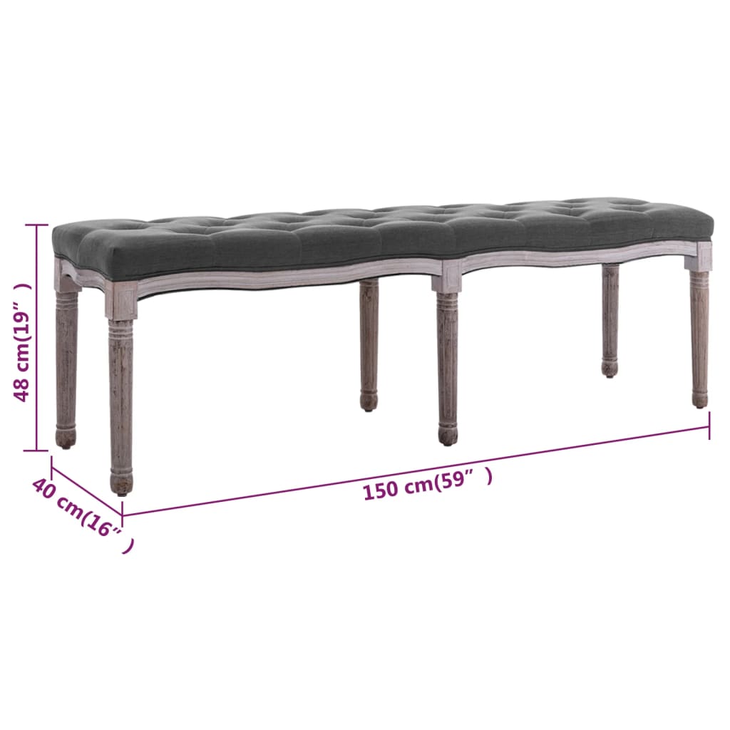 Bank Leinen Massivholz 150x40x48 cm Dunkelgrau - Pazzar.ch