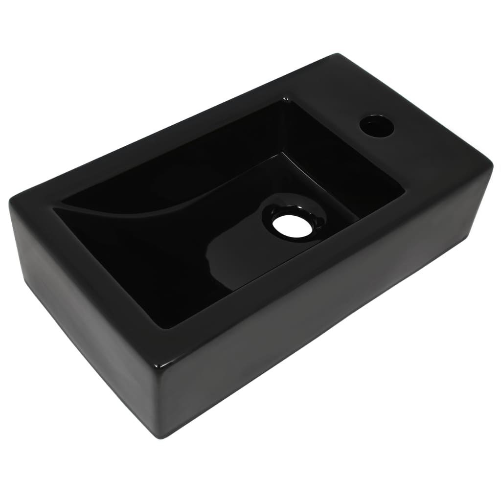 Waschbecken Rechteckig + Hahnloch Keramik Schwarz 46x25,5x12 cm - Pazzar.ch