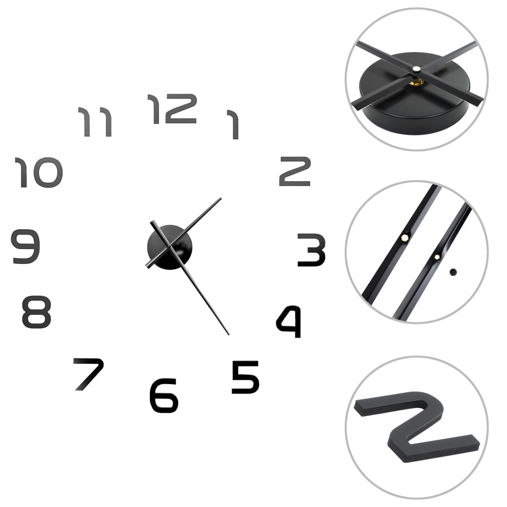 3D-Wanduhr Modernes Design 100 cm XXL Schwarz - Pazzar.ch