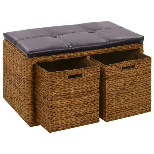 Sitzbank mit 2 Körben Seegras 71×40×42 cm Braun - Pazzar.ch