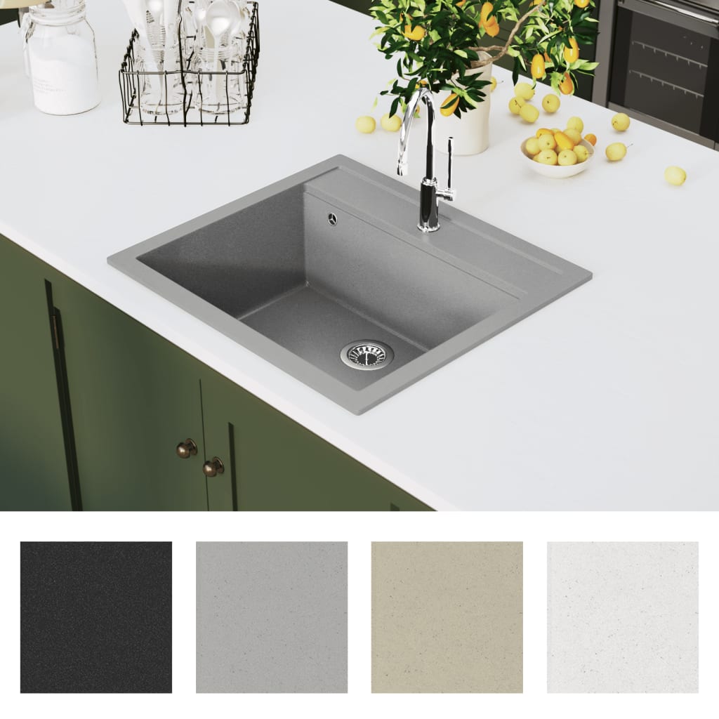 Granitspüle Einzelbecken Grau - Pazzar.ch