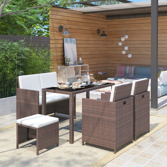 6-tlg. Garten-Essgruppe mit Auflagen Poly Rattan Braun - Pazzar.ch