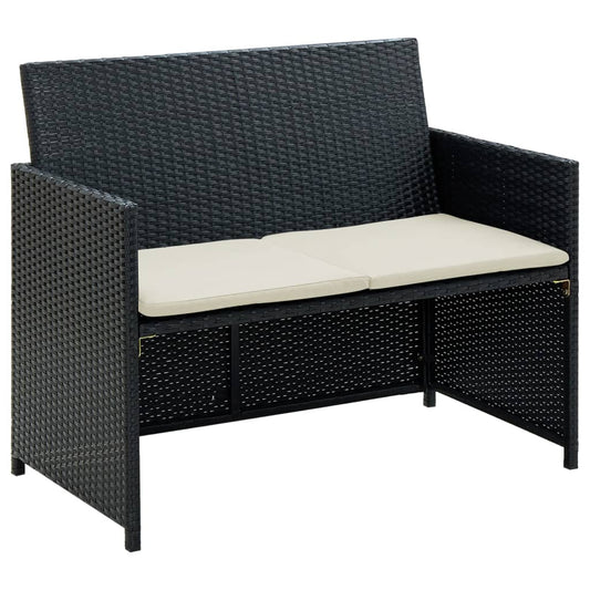 2-Sitzer-Gartensofa mit Polstern Schwarz Poly Rattan - Pazzar.ch