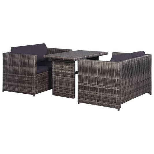 3-tlg. Bistro-Set mit Auflagen Poly Rattan Grau - Pazzar.ch