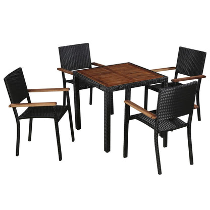 5-tlg. Garten-Essgruppe Poly Rattan Akazie Massivholz Schwarz - Pazzar.ch