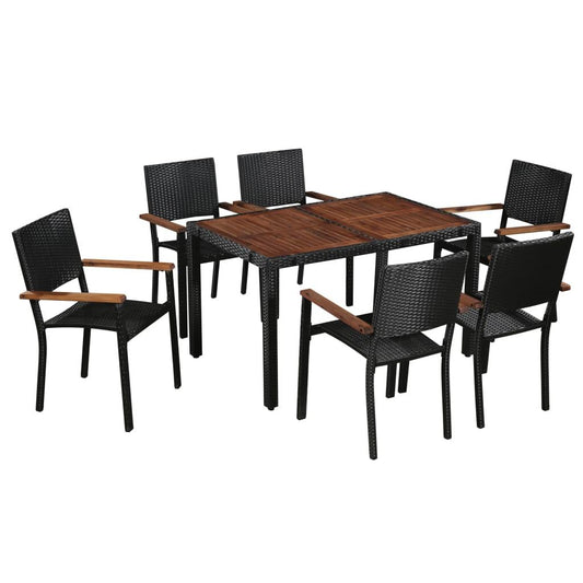 7-tlg. Garten-Essgruppe Poly Rattan Akazie Massivholz Schwarz - Pazzar.ch