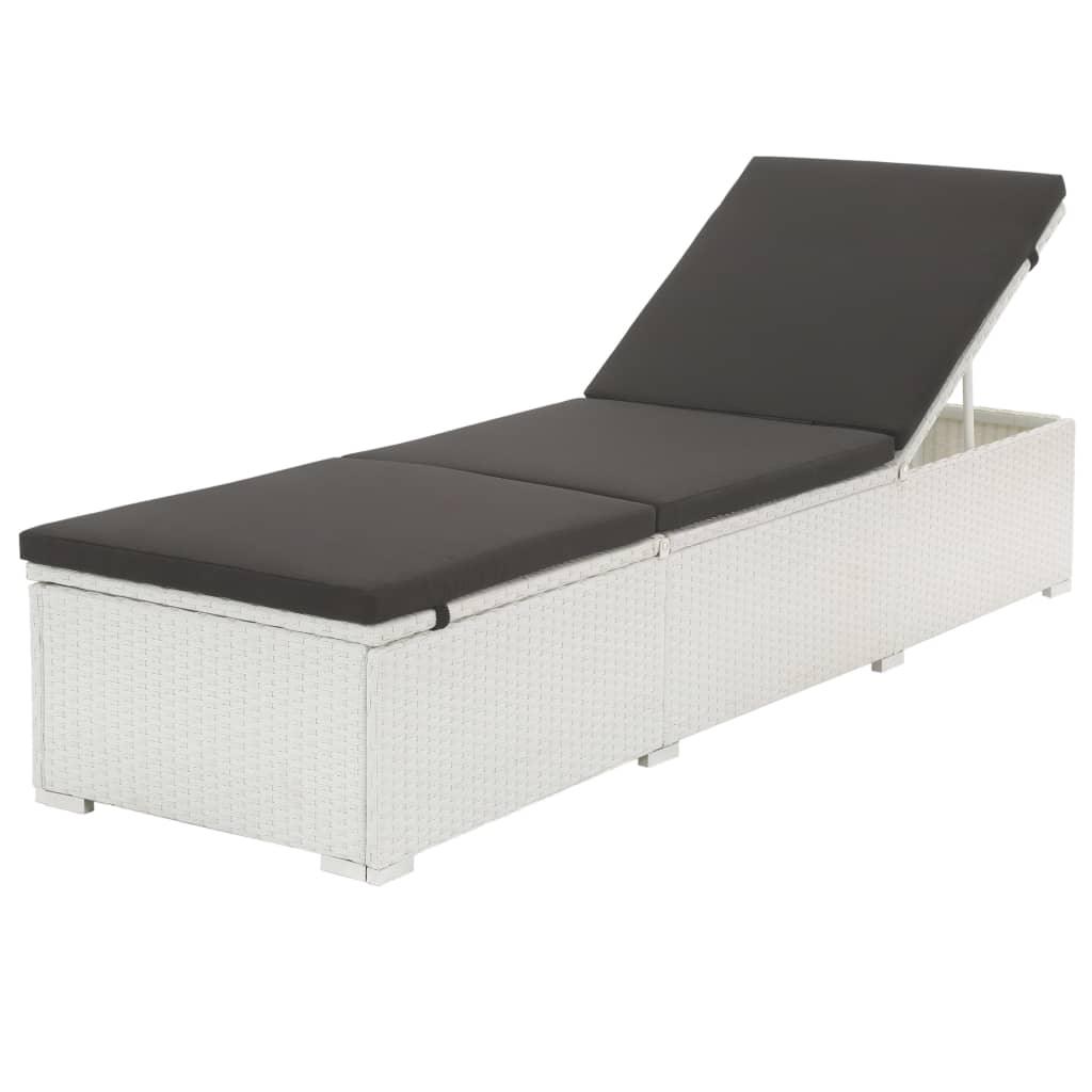 Sonnenliege mit Auflage Poly Rattan Weiß - Pazzar.ch