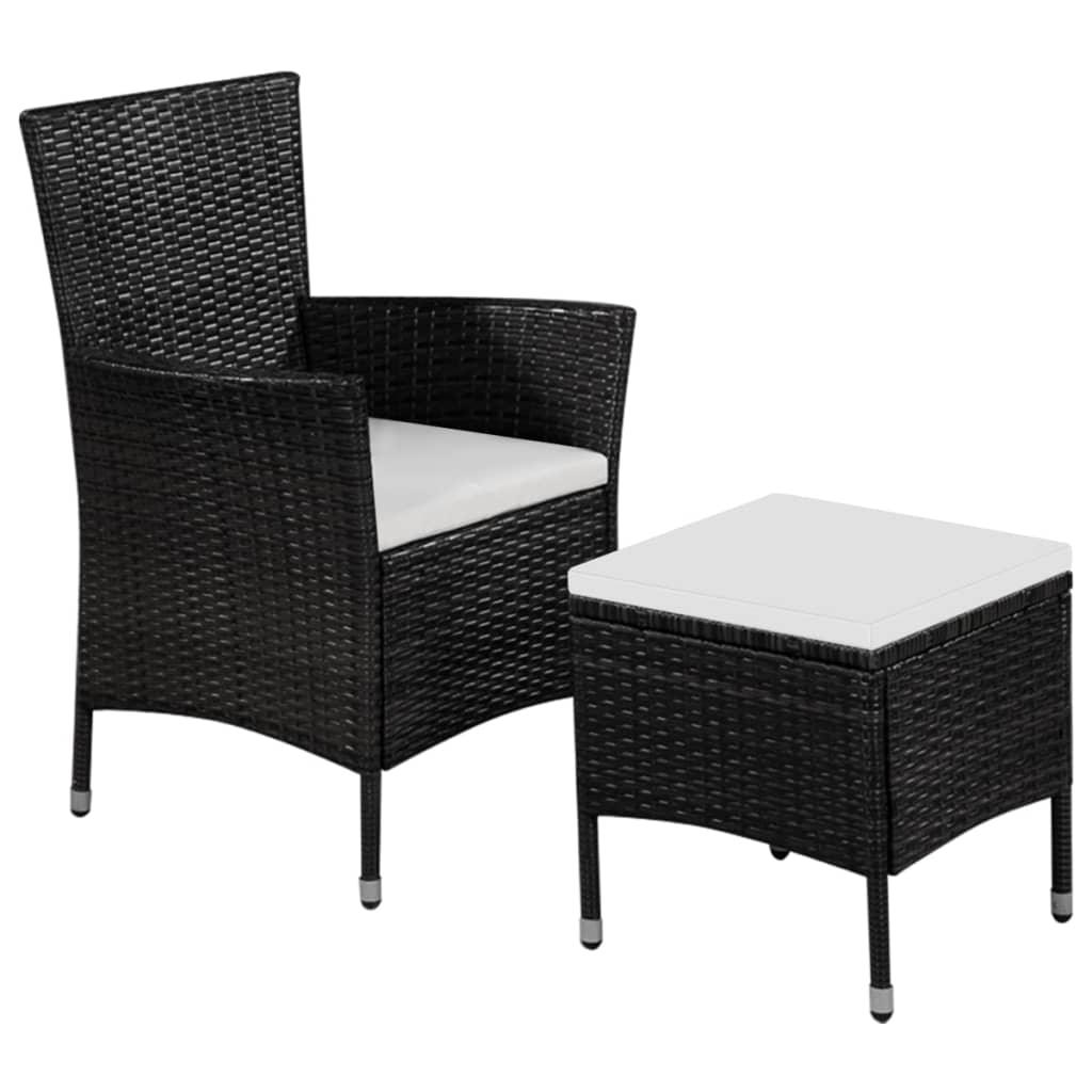 Gartenstuhl und Hocker mit Polstern Poly Rattan Schwarz - Pazzar.ch
