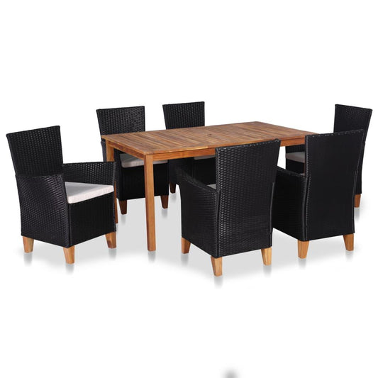 7-tlg. Garten-Essgruppe Poly Rattan Schwarz und Braun - Pazzar.ch