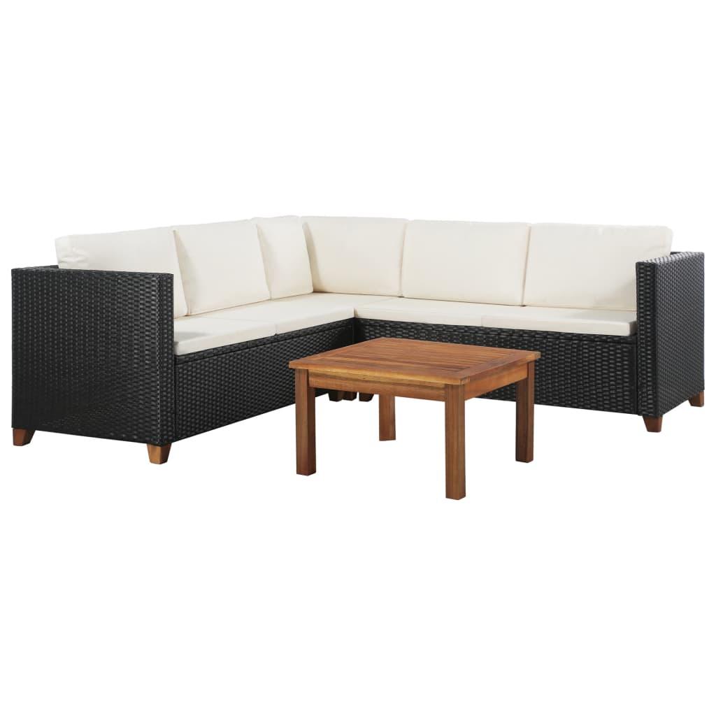 4-tlg. Garten-Lounge-Set mit Auflagen Poly Rattan Schwarz - Pazzar.ch