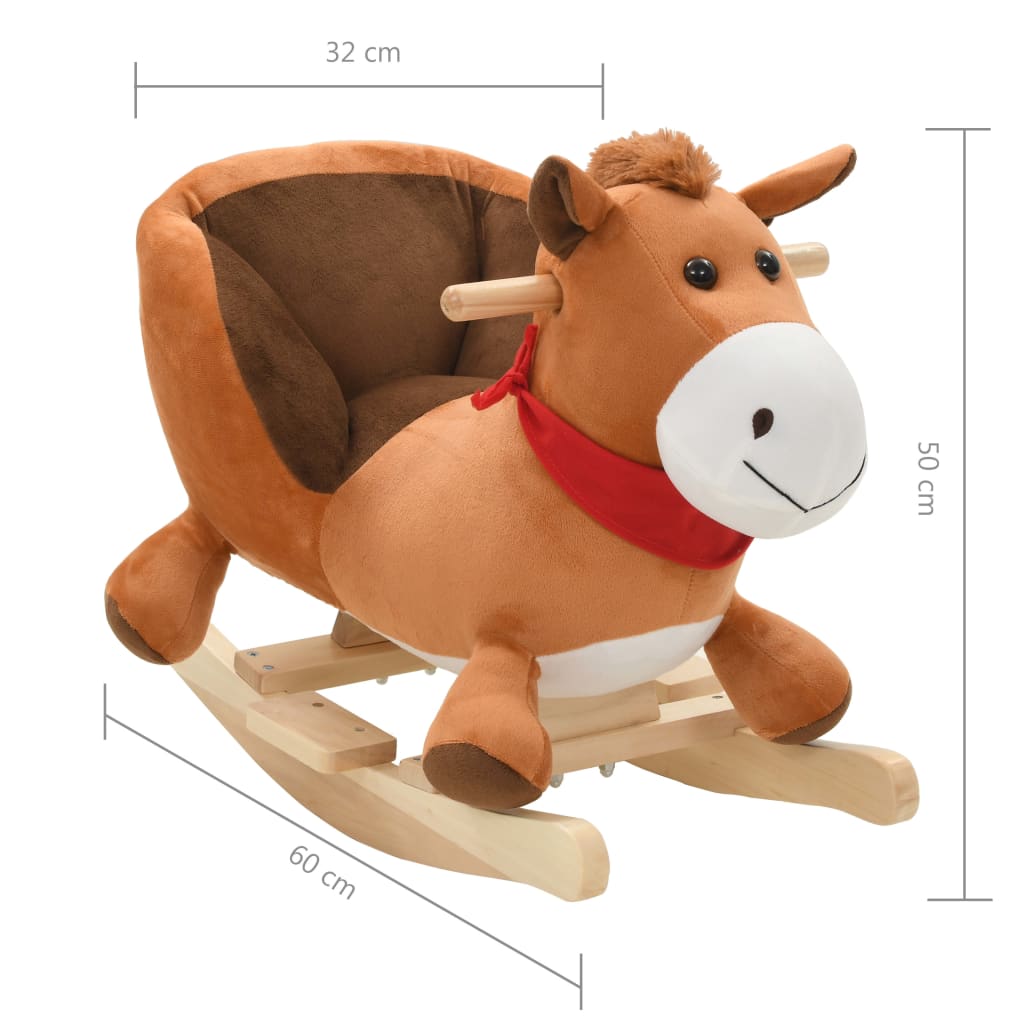 Schaukeltier Pferd mit Rückenlehne Plüsch 60x32x50 cm Braun - Pazzar.ch
