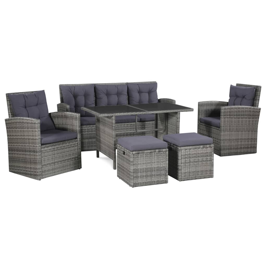 6-tlg. Garten-Lounge-Set mit Auflagen Poly Rattan Grau - Pazzar.ch