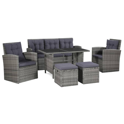 6-tlg. Garten-Lounge-Set mit Auflagen Poly Rattan Grau - Pazzar.ch