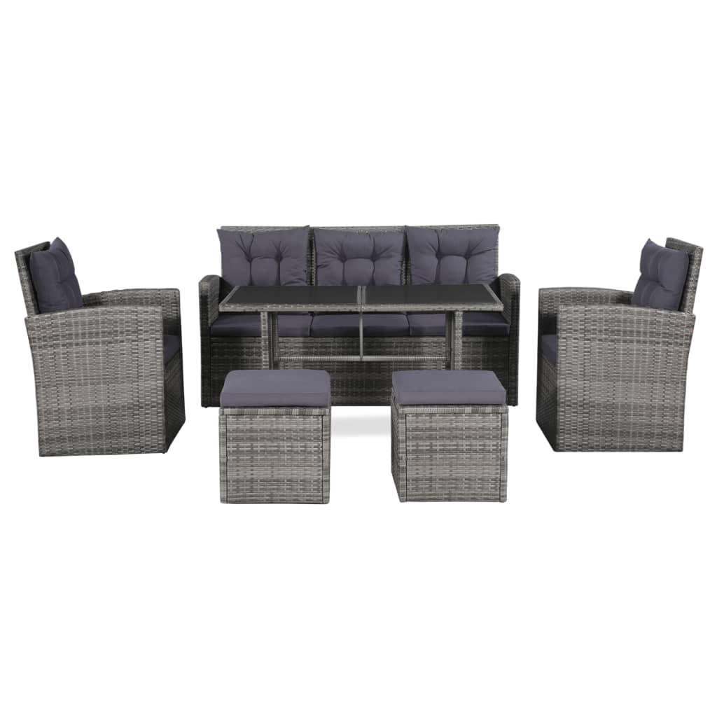 6-tlg. Garten-Lounge-Set mit Auflagen Poly Rattan Grau - Pazzar.ch