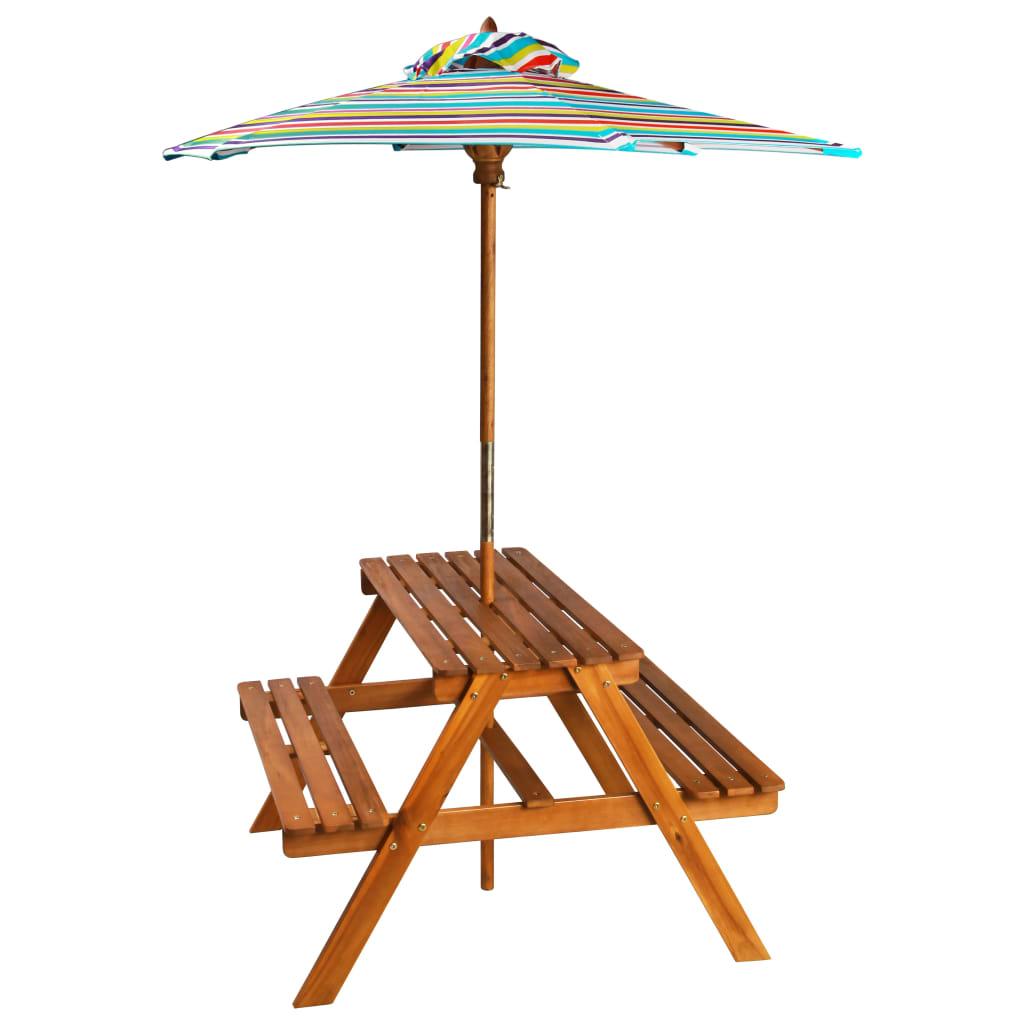 Kinder-Picknicktisch mit Sonnenschirm 79x90x60 cm Akazienholz