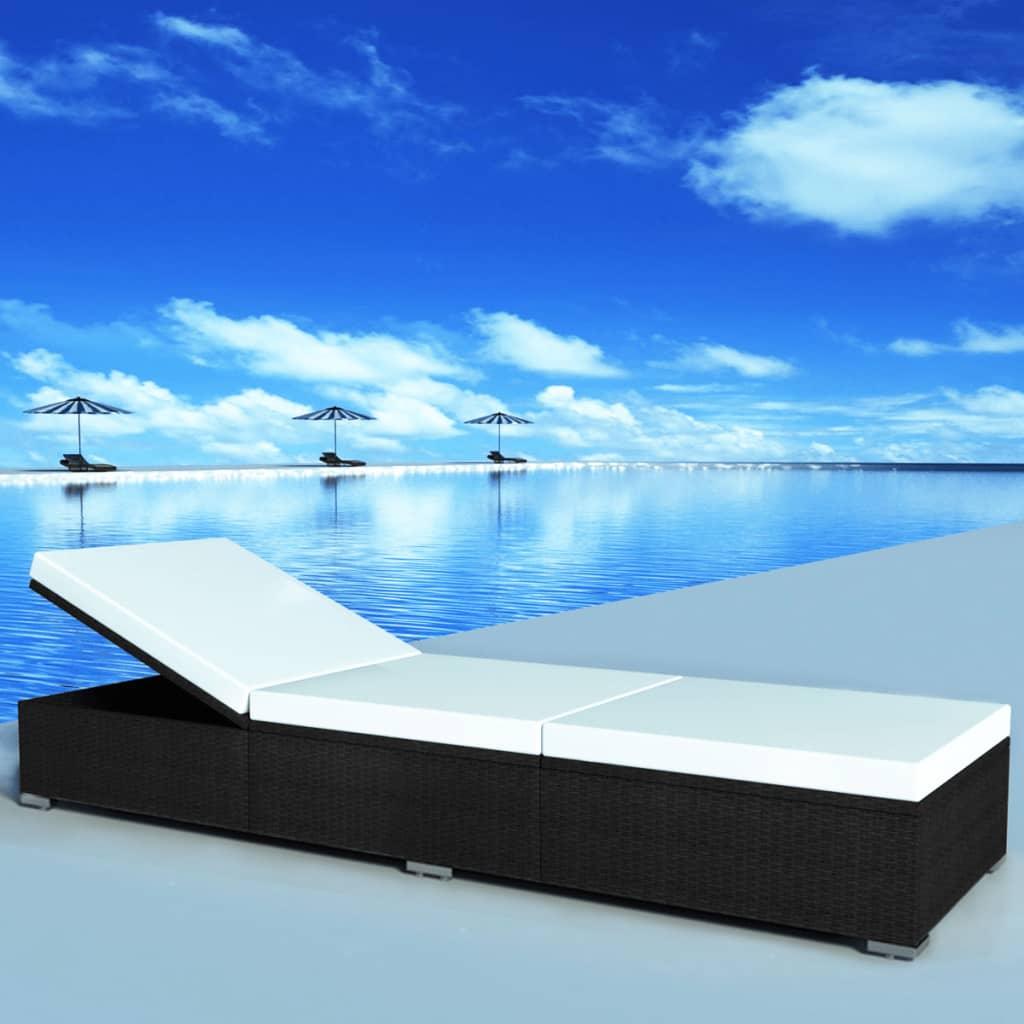 Sonnenliege mit Auflage Poly Rattan Schwarz - Pazzar.ch