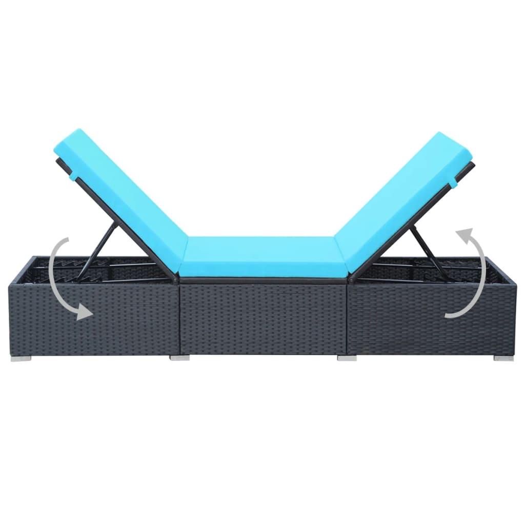 Sonnenliege mit Auflage Poly Rattan Schwarz