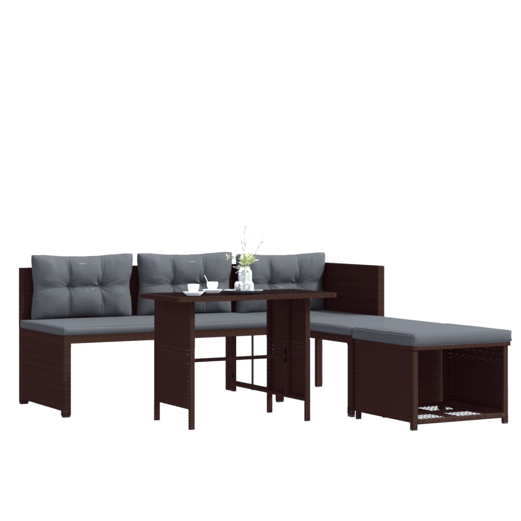 4-tlg. Garten-Lounge-Set Poly Rattan Braun