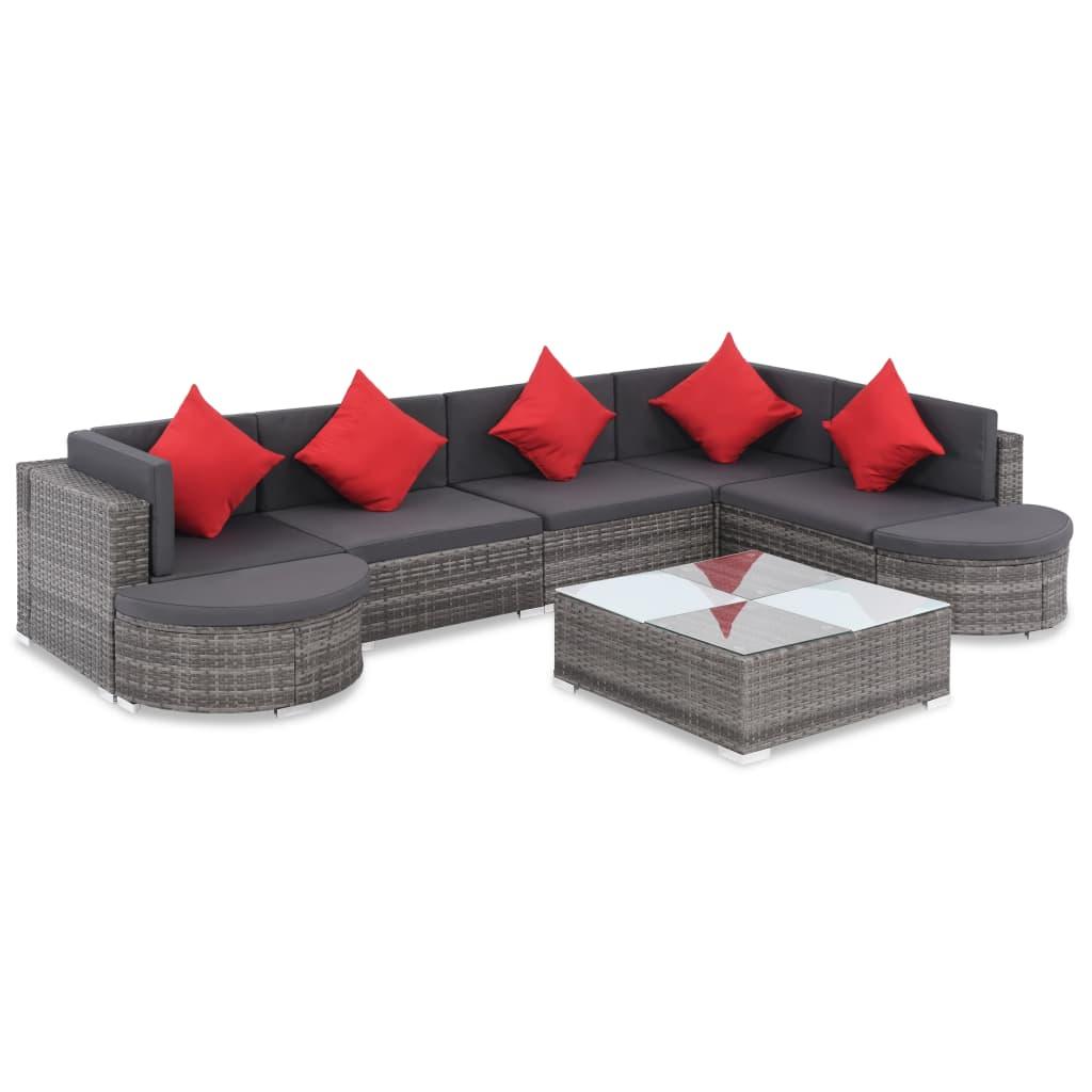 8-tlg. Garten-Lounge-Set mit Auflagen Poly Rattan Grau - Pazzar.ch