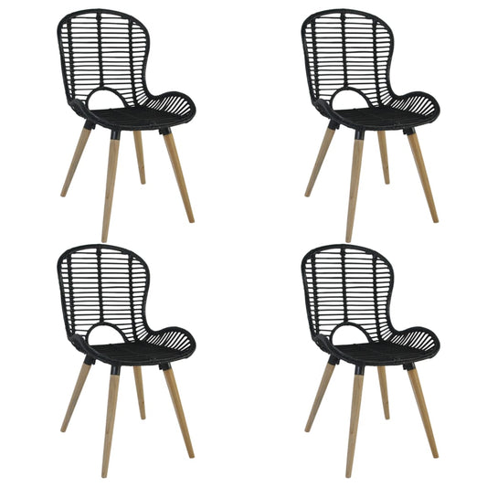 Esszimmerstühle 4 Stk. Schwarz Natur Rattan - Pazzar.ch