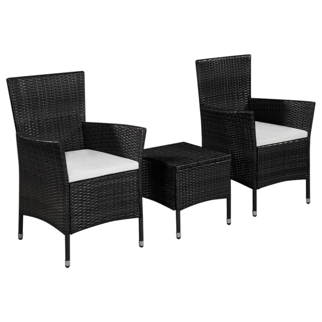 3-tlg. Bistro-Set Poly Rattan Schwarz - Pazzar.ch