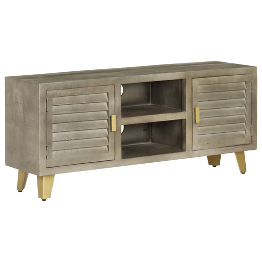 TV-Schrank Grau mit Messing 110 x 30 x 48 cm Mangoholz Massiv - Pazzar.ch
