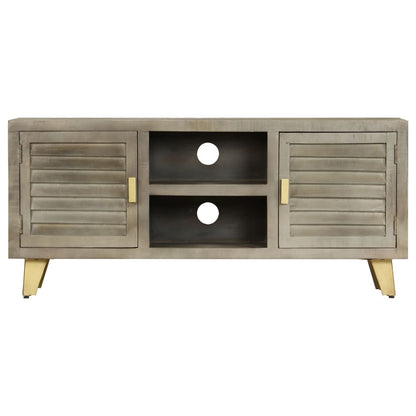 TV-Schrank Grau mit Messing 110 x 30 x 48 cm Mangoholz Massiv - Pazzar.ch