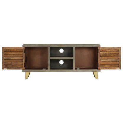 TV-Schrank Grau mit Messing 110 x 30 x 48 cm Mangoholz Massiv - Pazzar.ch