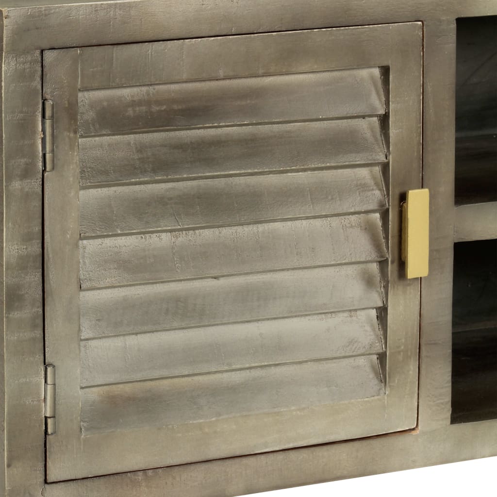 TV-Schrank Grau mit Messing 110 x 30 x 48 cm Mangoholz Massiv - Pazzar.ch