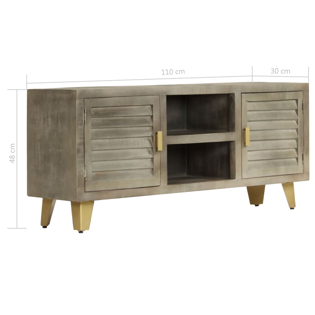 TV-Schrank Grau mit Messing 110 x 30 x 48 cm Mangoholz Massiv - Pazzar.ch