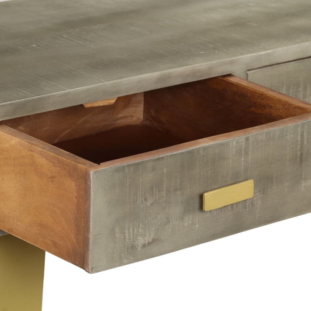 Konsolentisch Grau mit Messing 110 x 35 x 76 cm Mangoholz Massiv - Pazzar.ch