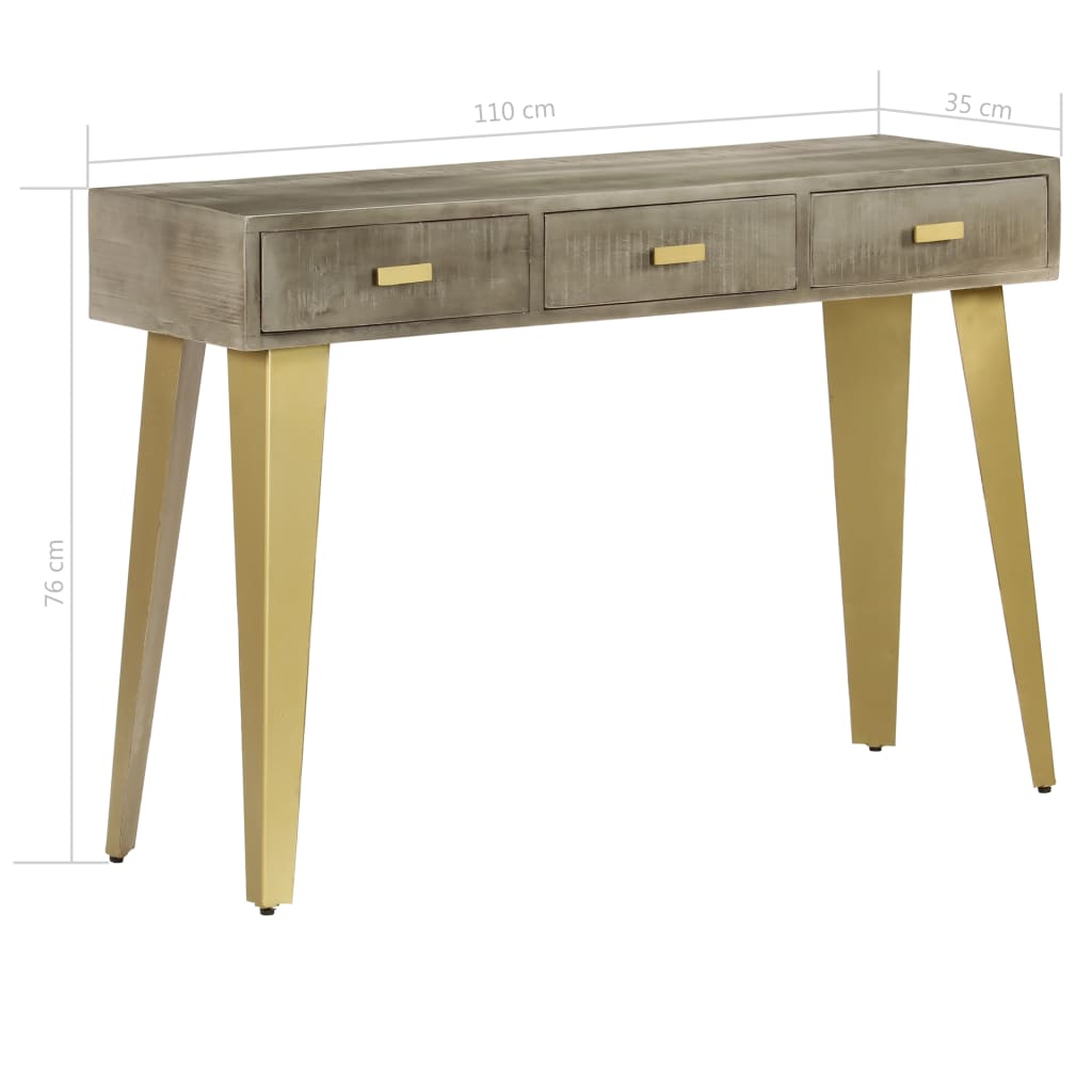 Konsolentisch Grau mit Messing 110 x 35 x 76 cm Mangoholz Massiv - Pazzar.ch