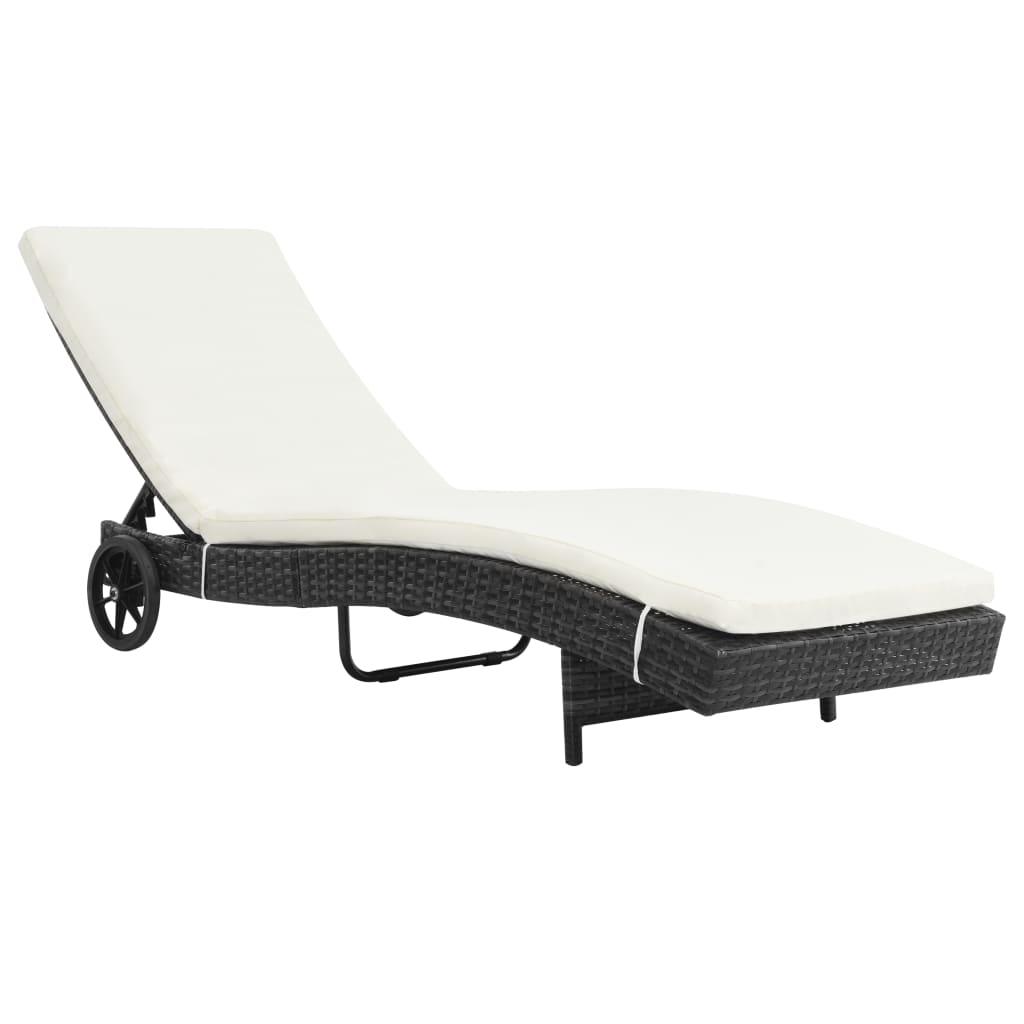 Sonnenliege mit Rollen und Auflage Poly Rattan Schwarz - Pazzar.ch