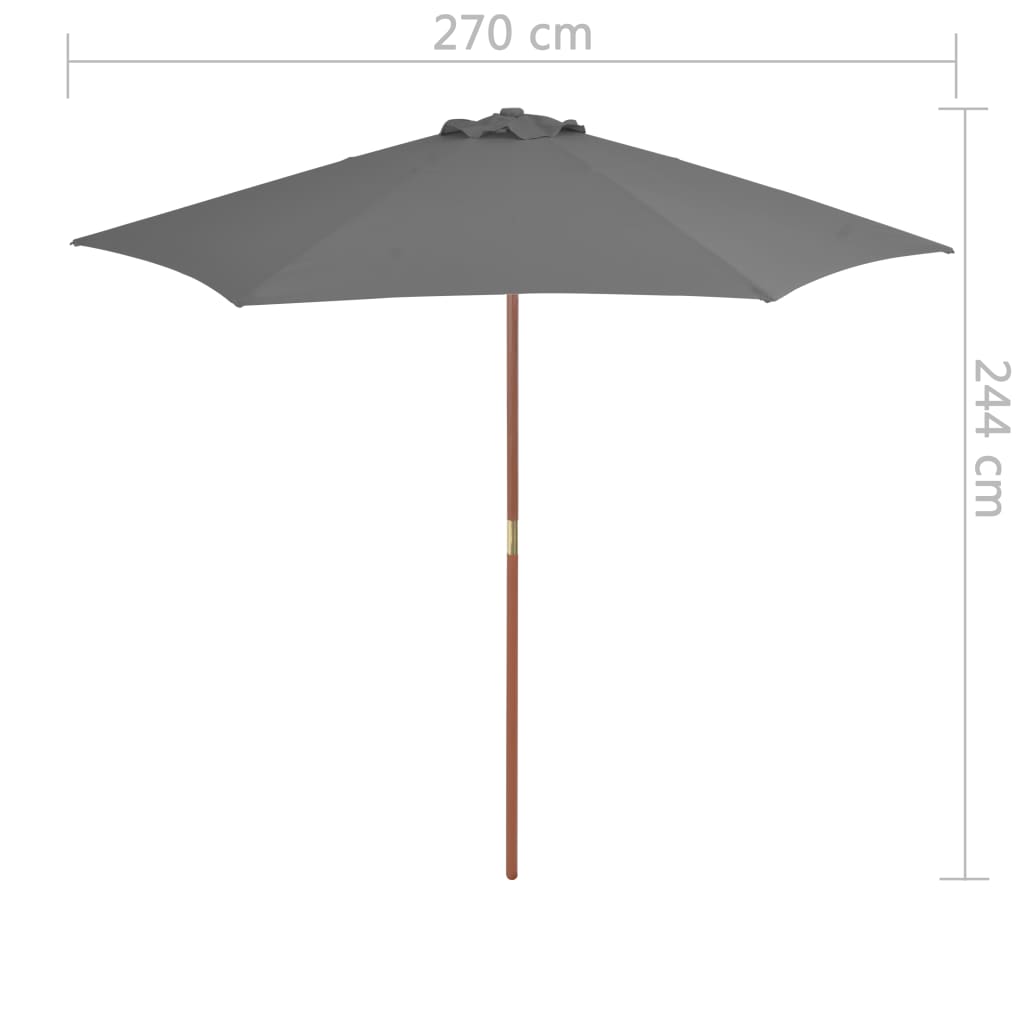 Sonnenschirm mit Holz-Mast 270 cm Anthrazit