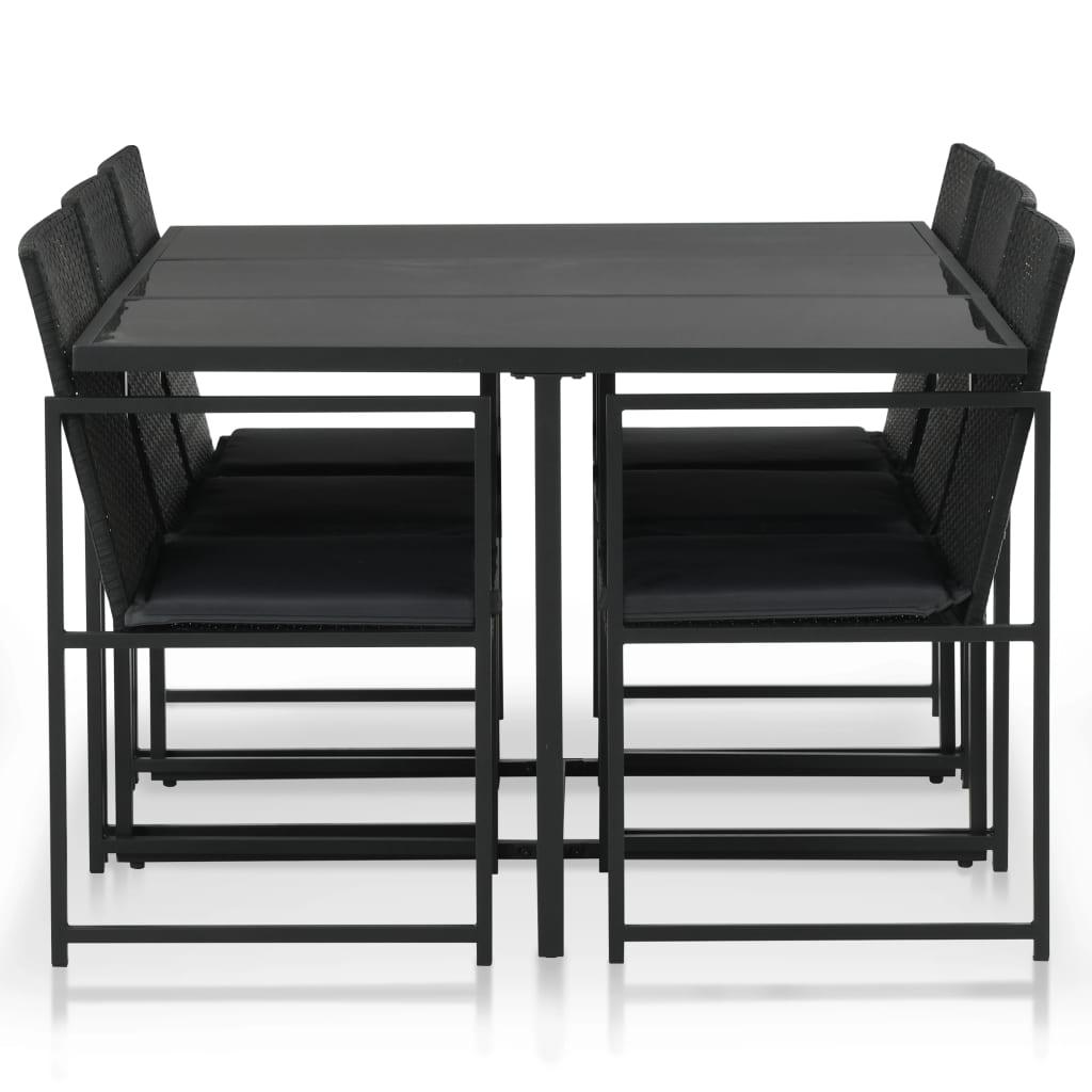 7-tlg. Garten-Essgruppe mit Auflagen Poly Rattan Schwarz - Pazzar.ch