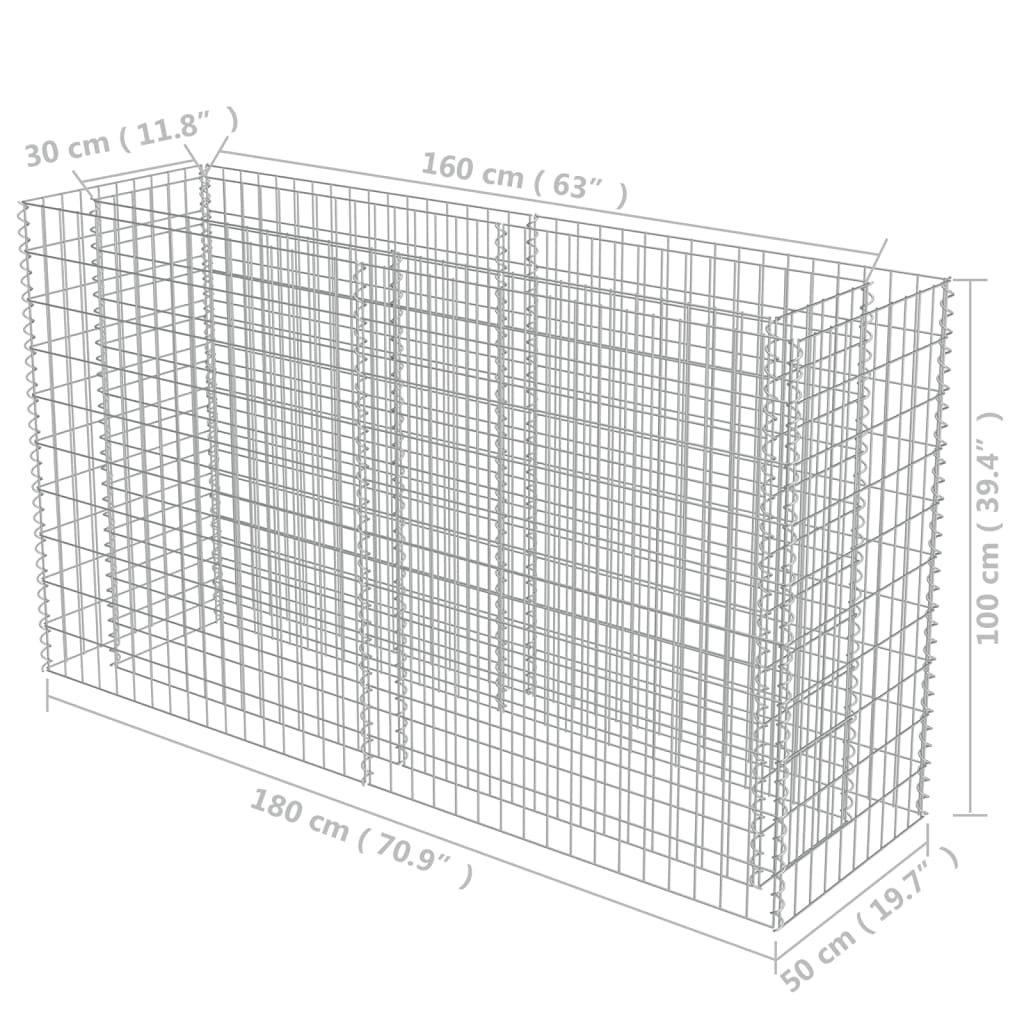 Gabionen-Hochbeet Verzinkter Stahl 180×50×100 cm