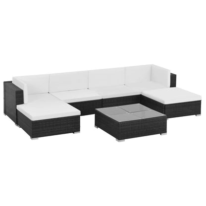 7-tlg. Garten-Lounge-Set mit Auflagen Poly Rattan Schwarz - Pazzar.ch