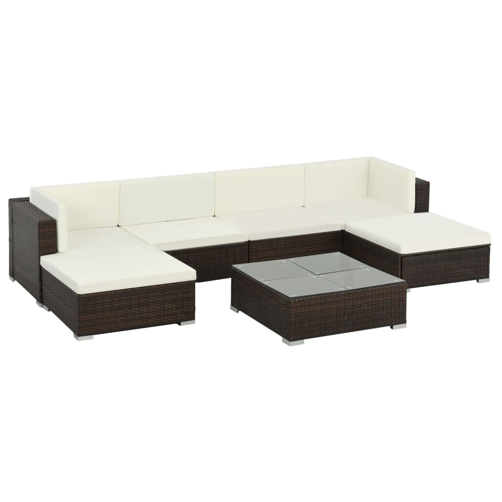 7-tlg. Garten-Lounge-Set mit Auflagen Poly Rattan Braun - Pazzar.ch