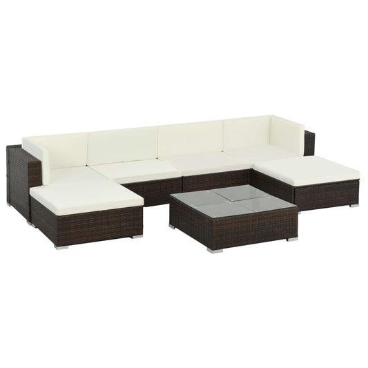 7-tlg. Garten-Lounge-Set mit Auflagen Poly Rattan Braun - Pazzar.ch