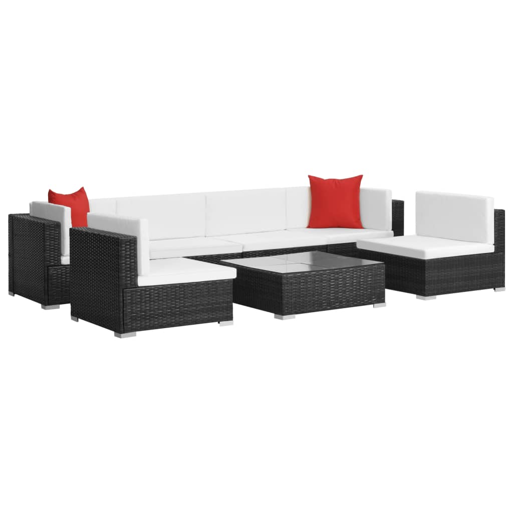 7-tlg. Garten-Lounge-Set mit Auflagen Poly Rattan Schwarz - Pazzar.ch