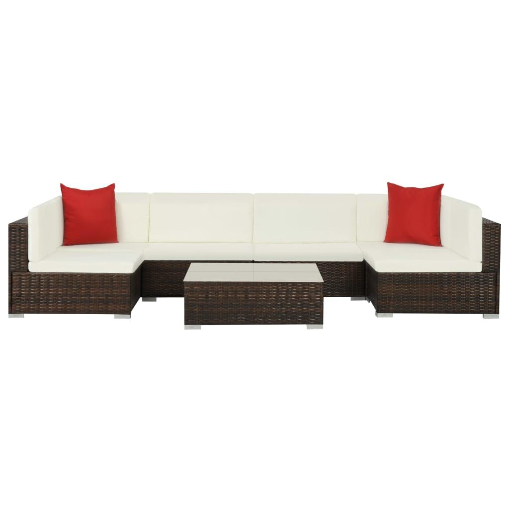 7-tlg. Garten-Lounge-Set mit Auflagen Poly Rattan Braun - Pazzar.ch
