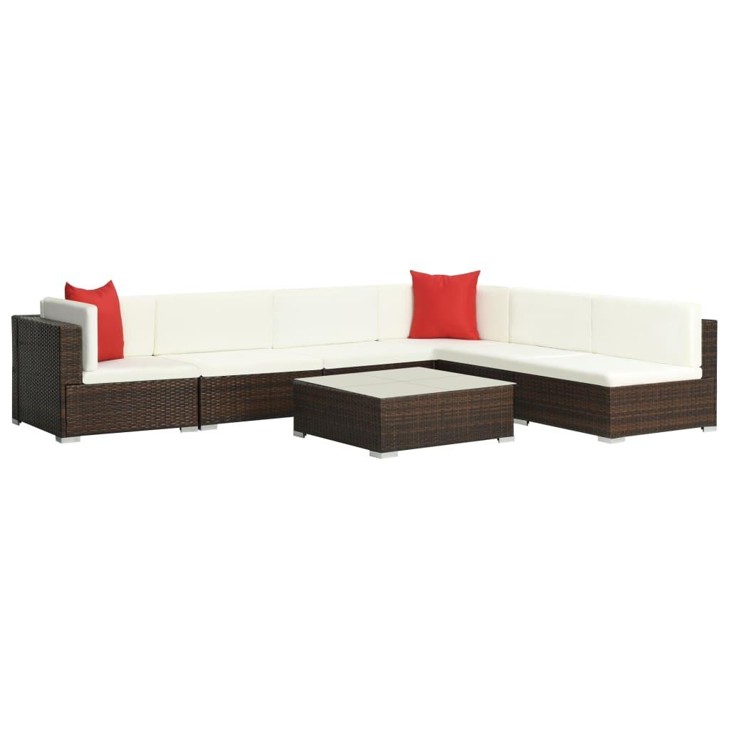 7-tlg. Garten-Lounge-Set mit Auflagen Poly Rattan Braun - Pazzar.ch