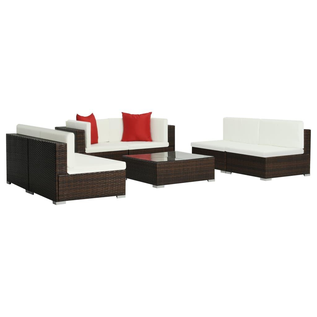 7-tlg. Garten-Lounge-Set mit Auflagen Poly Rattan Braun - Pazzar.ch